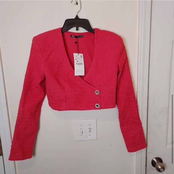 Zara Fuchsia Tweed Structured Crop Top - Picture 4 of 6